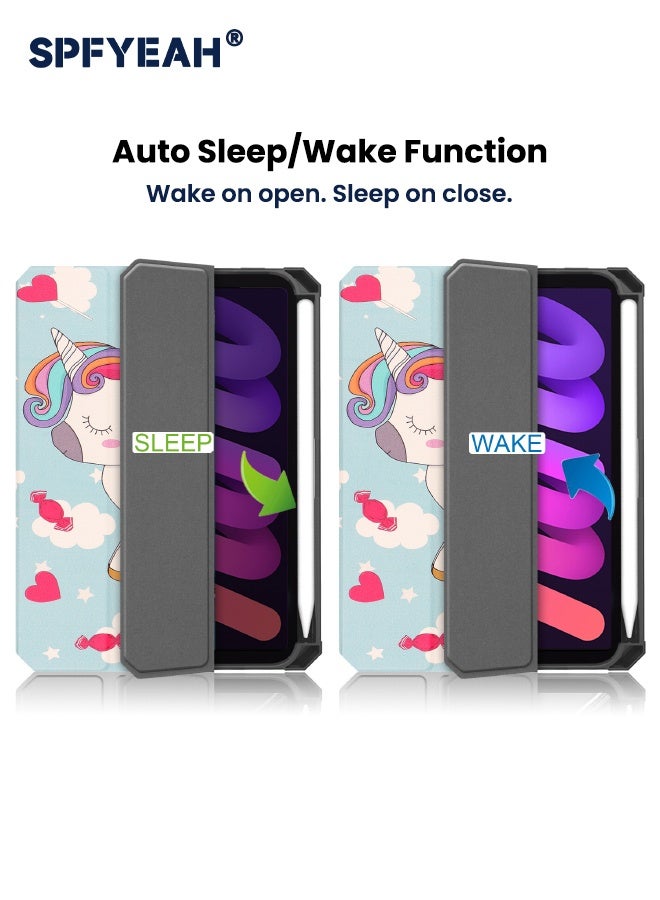 SPFYEAH iPad Mini 7 / iPad Mini 6 Case, [Built in Trifold Stand][Built in Pencil Holder][Auto Wake Sleep] Smart Magnetic Flip Hybrid Slim Shockproof Case for iPad Mini 7 (7th Gen, 2024) / iPad Mini 6 (6th Gen, 2021) 8.3inch, Unicorn - Image 3