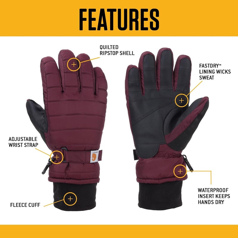 Carhartt Women's Quilts Insulated Gloves with Waterproof Wicking Insert - Charcoal, Large - Image 4