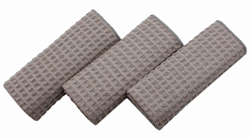 VeraSong Waffle Weave Thick Microfiber Dish Drying Towels Absorbent Tea & Hand Towel Lint Free 16x24 Inch 3 Pack Gray - Image 3