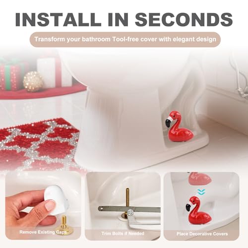 boeemi Flamingo Toilet Bolt Covers Decorative - 2PCs Cute Ceramic Toilet Bolt Caps for Bottom of Toilet, Red Bathroom Christmas Decor Screw Covers, Flamingo-Gifts for Women - Image 5