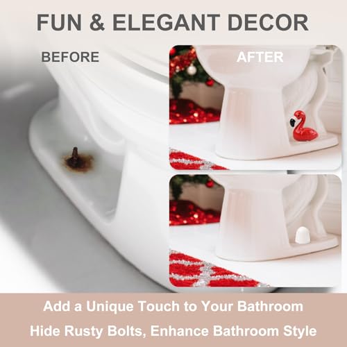 boeemi Flamingo Toilet Bolt Covers Decorative - 2PCs Cute Ceramic Toilet Bolt Caps for Bottom of Toilet, Red Bathroom Christmas Decor Screw Covers, Flamingo-Gifts for Women - Image 3
