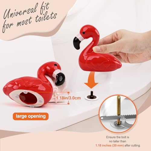 boeemi Flamingo Toilet Bolt Covers Decorative - 2PCs Cute Ceramic Toilet Bolt Caps for Bottom of Toilet, Red Bathroom Christmas Decor Screw Covers, Flamingo-Gifts for Women - Image 4