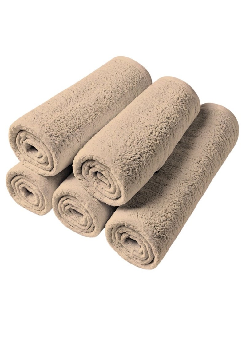 Aten Homeware ATEN Homeware 5 Piece Egyptian Cotton Bath Towels Set - 5 Face Towels 30 x 30 cm - Ultra Soft & Highly Absorbent, Quick Dry Wash Cloths (Café)  - Image 1