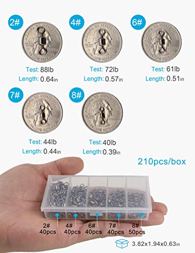Facikono Fishing Barrel Swivels Set, 210pcs Rolling Bearing Snap Connector for Saltwater Freshwater Fishing - Image 2