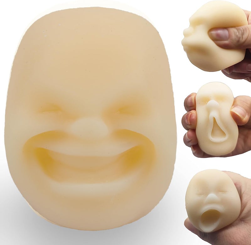 Moinin Squishy Fidget Sensory Stress Human face Toy for Adults Teens KidsDecompression Anxiety Relief ToyFunny Gift for BirthdayChristmasStocking Stuffer Gift White Happy - Image 4