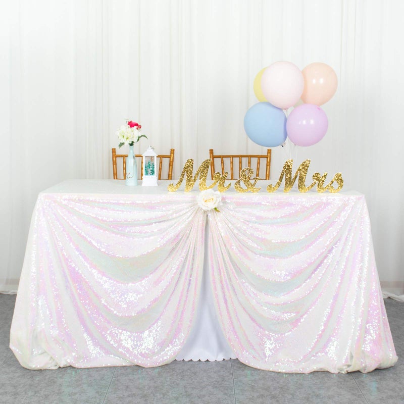 Sequin Tablecloth Rectangle 50x72Inch Iridescent White Table Cloths for Parties Rectangular Table Cover Overlay Glitter White Sequin Fabric Table Linens BirthdayBaby ShowerTea Party Decor