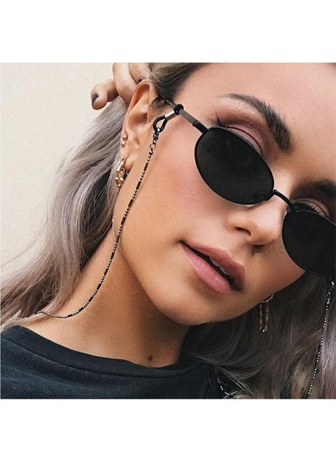 مجموعة سلسلة نظارات وحبال سوداء لمنع الضياع - حامل سلسلة قناع الوجه حول الرقبة
