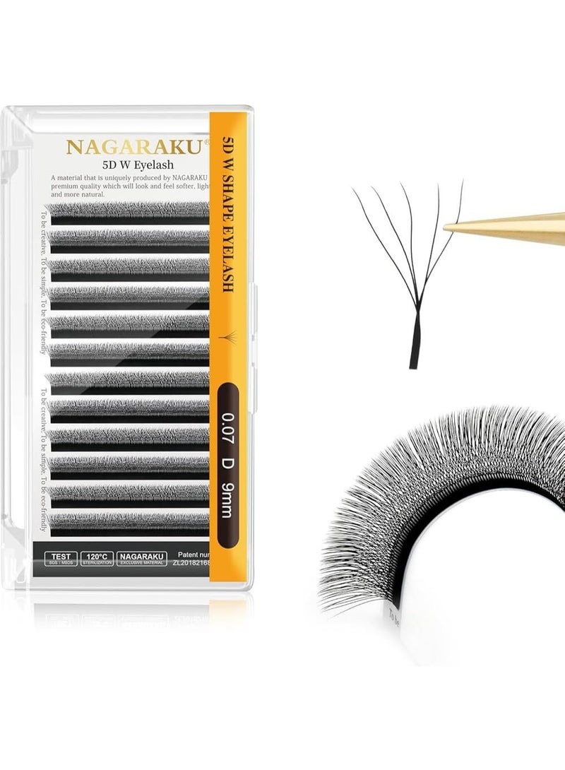 نجراكو رموش ناجاراكو 5D W Shape الاحترافية - كثافة فورية ومظهر طبيعي مذهل - سمك 0.07 وانحناء D مقاس 9 ملم - NAGARAKU 5D W Eyelash Extensions - Image 1