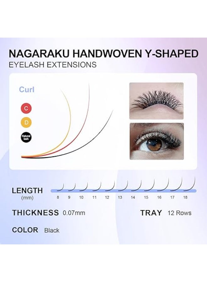 نجراكو رموش ناجاراكو 5D W Shape الاحترافية - كثافة فورية ومظهر طبيعي مذهل - سمك 0.07 وانحناء D مقاس 9 ملم - NAGARAKU 5D W Eyelash Extensions - Image 4