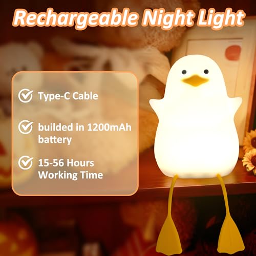Anywin Duck Night Light for Kids, Cute Benson Ducks Gifts, Squishy Touch Silicone Animal Nursery Bedside Lamp Goose Gifts, Dimmer & Rechargeable, Birthday Gifts for Boys Girls Women Teens - Image 5