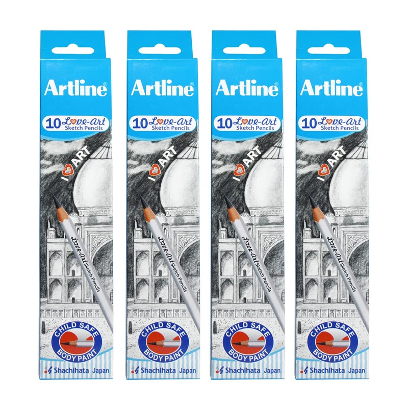 Artline Love Art Ultra Dark Sketch Pencil Set Lightweight With Comfortable Grip Pencil Set For Drawing Shading Safe Pencils For Children H Set of 10 Sketch Pencil x Pack Of 4