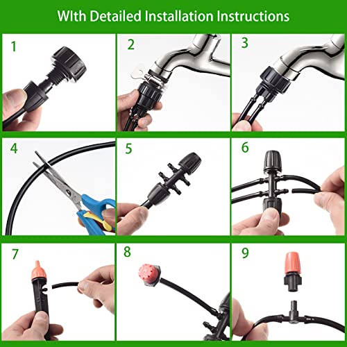 CESTAME 280 Pcs Drip Irrigation Kit, 147FT Garden Watering System 1/2 1/4 in Distribution Tubing Hose Automatic Patio Misting System Micro Automatic Drip Irrigation for Plant Garden Greenhouse Patio Lawn - Image 5