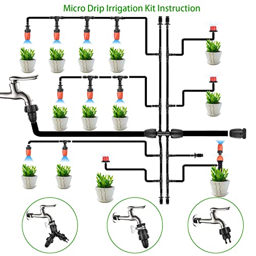 CESTAME 280 Pcs Drip Irrigation Kit, 147FT Garden Watering System 1/2 1/4 in Distribution Tubing Hose Automatic Patio Misting System Micro Automatic Drip Irrigation for Plant Garden Greenhouse Patio Lawn - Image 3