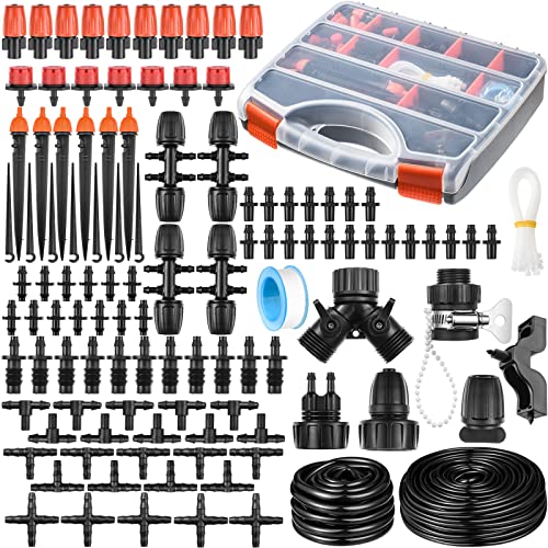 CESTAME 280 Pcs Drip Irrigation Kit, 147FT Garden Watering System 1/2 1/4 in Distribution Tubing Hose Automatic Patio Misting System Micro Automatic Drip Irrigation for Plant Garden Greenhouse Patio Lawn - Image 1