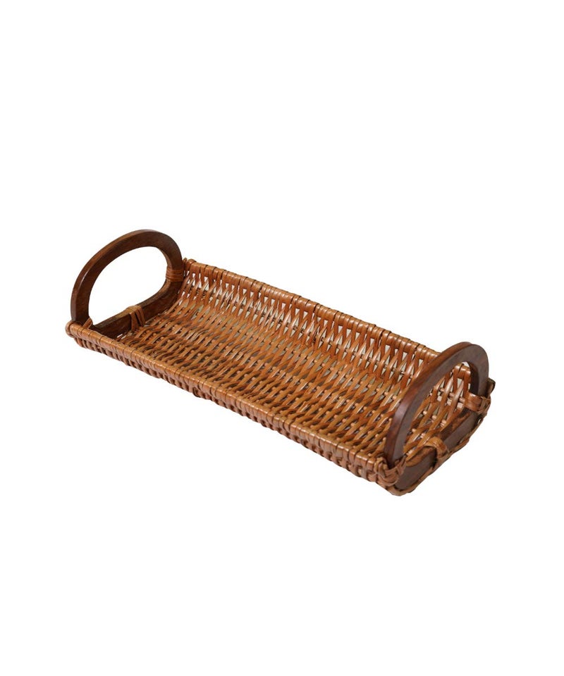 KADAM HAAT Handmade Wicker Bread Tray with Handles | Kitchen Counter Top Storage Tray, Decorative Tray | Home and Restaurants for Serving Snacks, Breads and Appetizers (Brown) - Image 1