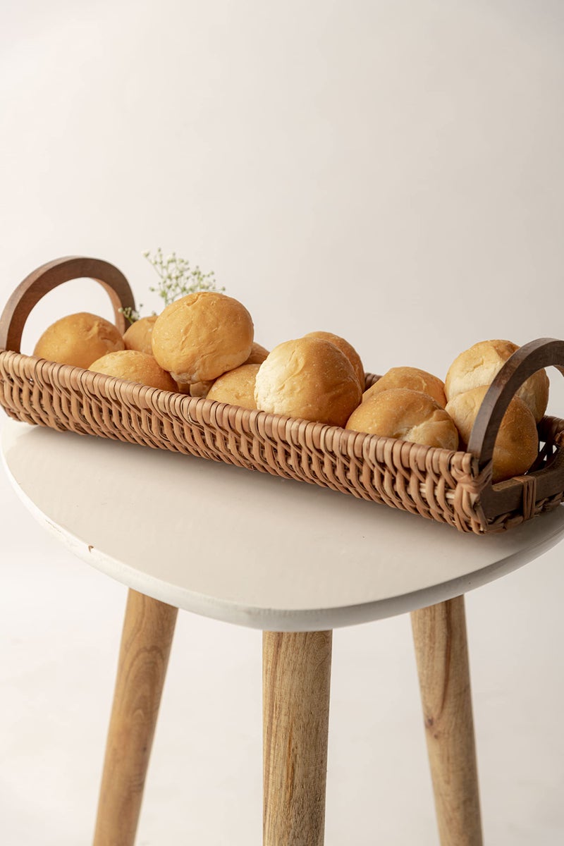 KADAM HAAT Handmade Wicker Bread Tray with Handles | Kitchen Counter Top Storage Tray, Decorative Tray | Home and Restaurants for Serving Snacks, Breads and Appetizers (Brown) - Image 3
