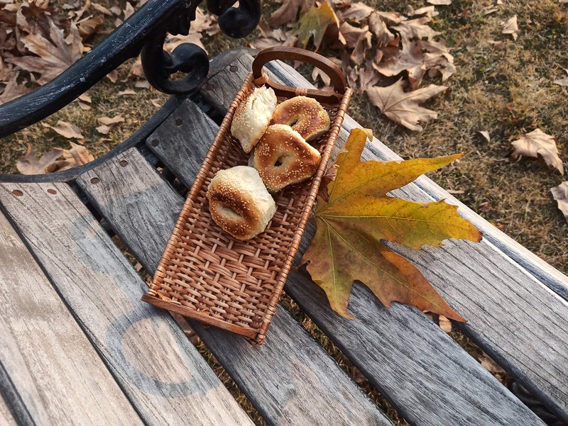 KADAM HAAT Handmade Wicker Bread Tray with Handles | Kitchen Counter Top Storage Tray, Decorative Tray | Home and Restaurants for Serving Snacks, Breads and Appetizers (Brown) - Image 4