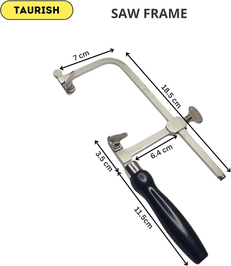 TAURISH 3-in-1 Professional Jeweler's Saw Kit - Adjustable Saw Frame, 144 Blades (Sizes 1/0-2), and V-Slot Wooden Bench Pin with Clamp - Jewelry Making, Wood, Metal and Craft Cutting Tool Set - Image 2