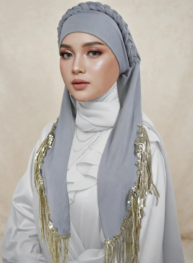 Take Two Grey Hijab with Braided Detail