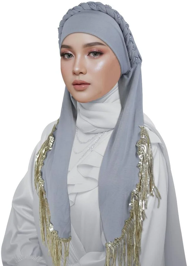 Take Two Grey Hijab with Braided Detail