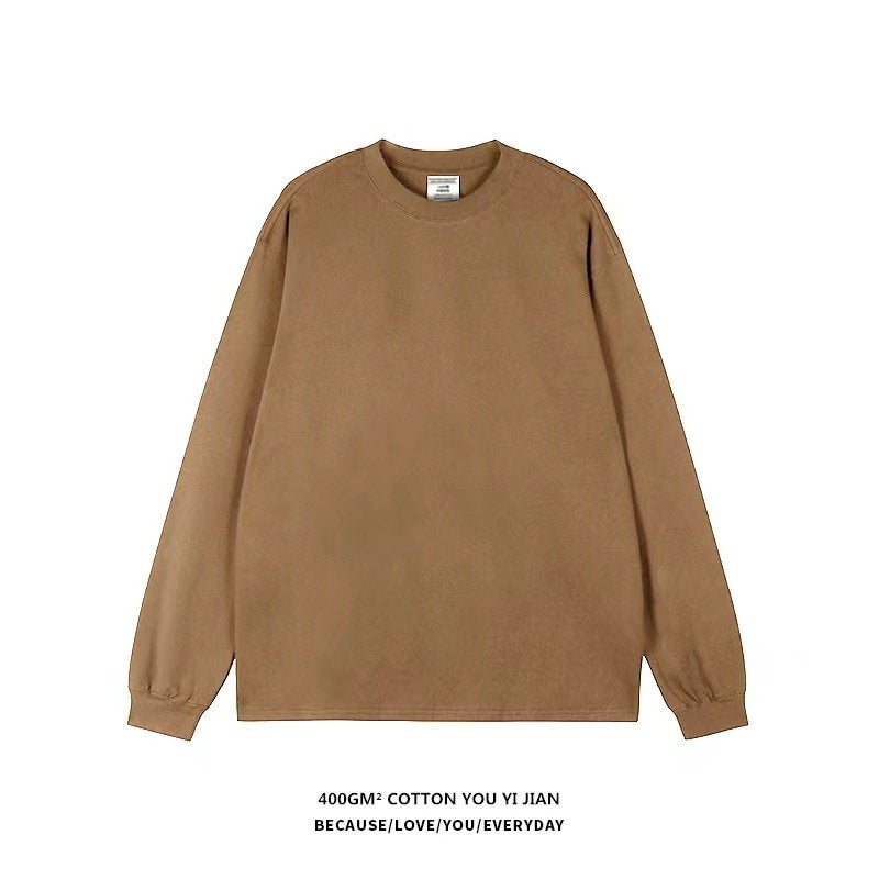 400G heavyweight Xinjiang cotton white pure cotton long-sleeved T-shirt for men and women, autumn and winter inner wear loose casual base shirt - Image 1