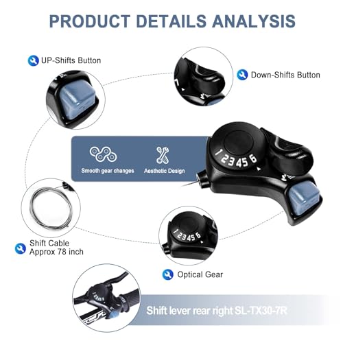 RainFlowwer Bike Shifter SL-TX30-6R, 6 Speed Bike Right Thumb Shift Lever for Mountain City Road Folding Bicycle - Image 2