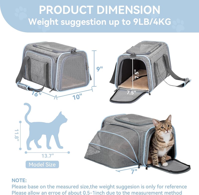 Petsfit Small Cat Carrier Soft Airline Approved Expandable Carrier for Kitten Puppy Bunny, 16"X10"X9“ - Image 2