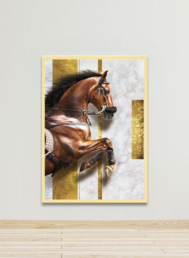 Marktna Canvas Wall Art For Wall Decoration Horse Design With A Hollow Golden Frame Size 120x80cm One Piece - Image 1