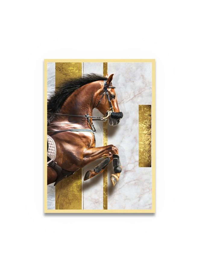 Marktna Canvas Wall Art For Wall Decoration Horse Design With A Hollow Golden Frame Size 120x80cm One Piece - Image 2
