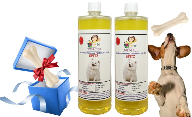 swacch Shampoo | Puppy Safe Shampoo | Spitz Dog Shampoo (1 Litre) (Pack of 2) Lemon + Medium White Bone | Dog Chew Bones | Teething chew Toy | Dental Teething |Combo Pack - Image 1