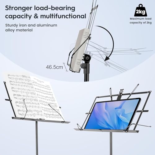 TECHBLAZE Adjustable Notation Stand Strong Body and Lightweight Orchestral Folding Music Stand Holder with Music Sheet Clip Holder and Carrying Bag Tripod Base for Books, Notes, Lyrics - Image 3