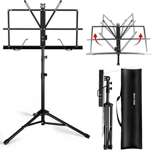 TECHBLAZE Adjustable Notation Stand Strong Body and Lightweight Orchestral Folding Music Stand Holder with Music Sheet Clip Holder and Carrying Bag Tripod Base for Books, Notes, Lyrics - Image 1