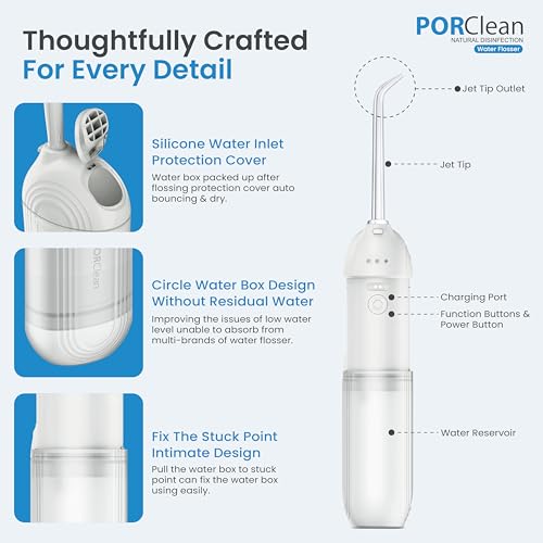 PORClean WASH301 PRO Electric Water Flosser for Teeth | 120 PSI Deep Cleaning, 3 Modes with 9 Adjustable Pressure Dental Flosser | 180ml Tank, 5 Tips | Oral Irrigator for Braces, Implants & Gum Care - Image 4