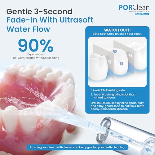 PORClean WASH301 PRO Electric Water Flosser for Teeth | 120 PSI Deep Cleaning, 3 Modes with 9 Adjustable Pressure Dental Flosser | 180ml Tank, 5 Tips | Oral Irrigator for Braces, Implants & Gum Care - Image 5
