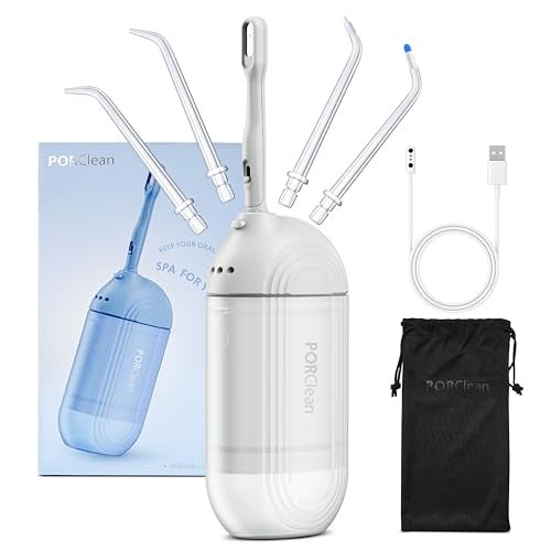 PORClean WASH301 PRO Electric Water Flosser for Teeth | 120 PSI Deep Cleaning, 3 Modes with 9 Adjustable Pressure Dental Flosser | 180ml Tank, 5 Tips | Oral Irrigator for Braces, Implants & Gum Care - Image 1