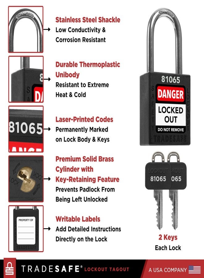 TRADESAFE Lockout Tagout Locks Set - 7 Red Loto Locks, Lockout Locks Keyed Different, 1 Key Per Lock, OSHA Compliant Lock Out Tag Out Padlocks, Safety Padlocks for Electrical Lockout Tag Out Kits - Image 3