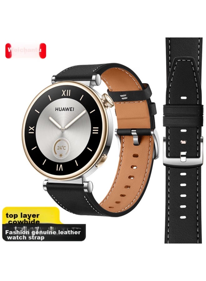 Wei Qiantu Weiqiantu سوار ساعة من الجلد الطبيعي متوافق مع Huawei Watch Gt4/gt5/gt5 Pro، ساعة نسائية مقاس 41/42 مم، سوار عصري للفتيات، واجهة 18 مم - Image 1