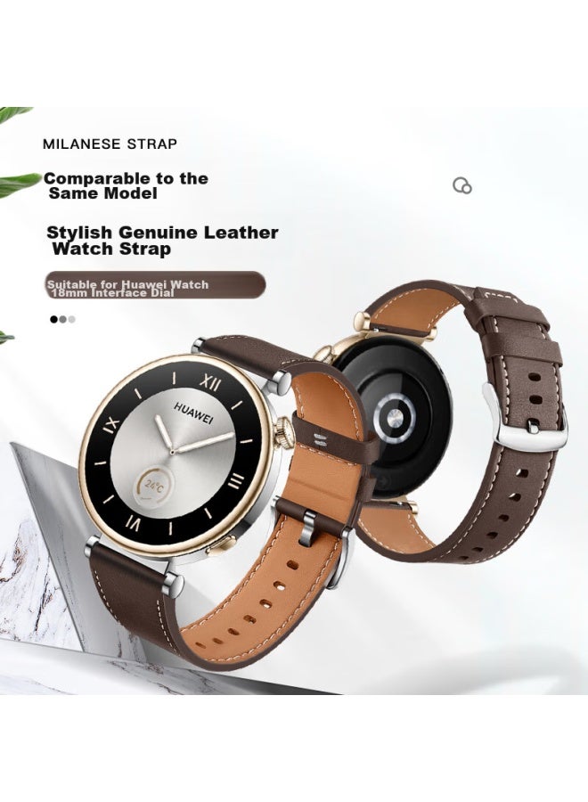 Wei Qiantu Weiqiantu سوار ساعة من الجلد الطبيعي متوافق مع Huawei Watch Gt4/gt5/gt5 Pro، ساعة نسائية مقاس 41/42 مم، سوار عصري للفتيات، واجهة 18 مم - Image 2
