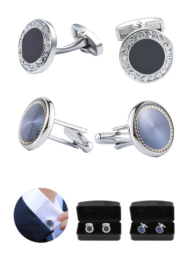 Lemon 2 Pairs Men's Cufflinks, Shirt Suit Cufflinks, Silver cufflinks, With Classic Calm and Unique Design are Suitable for Formal occasions and Daily Mens Accessories(with Cufflink Box) - Image 1