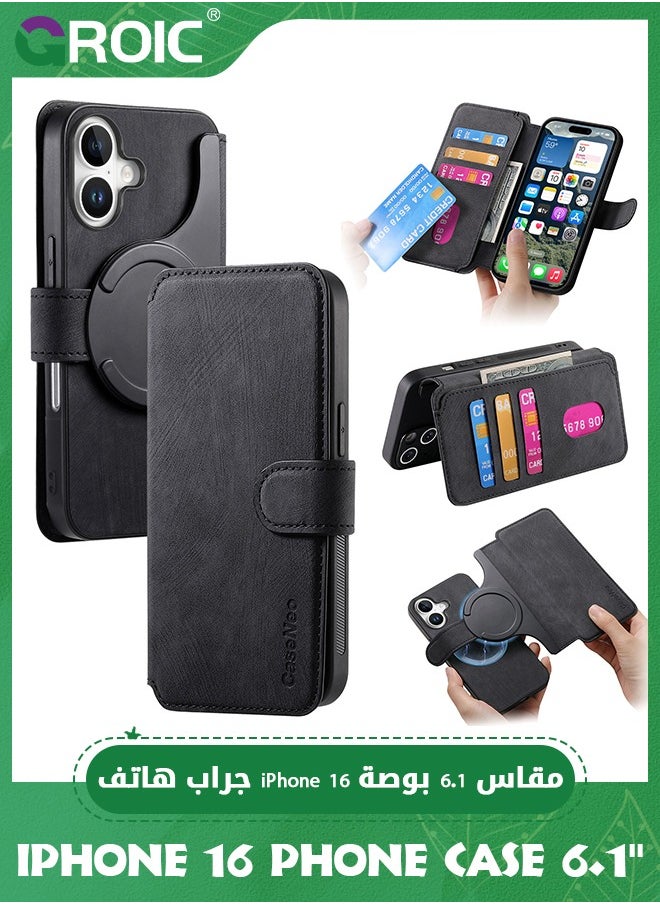 GROIC iPhone 16 Case,Magnetic Magsafe case for iPhone 16, iPhone 16 Wallet Case with Card Holder,iPhone 16 Phone Cover,iPhone 16 Phone Shell,Leather Flip Folio Case for iPhone 16 6.1''  - Image 1