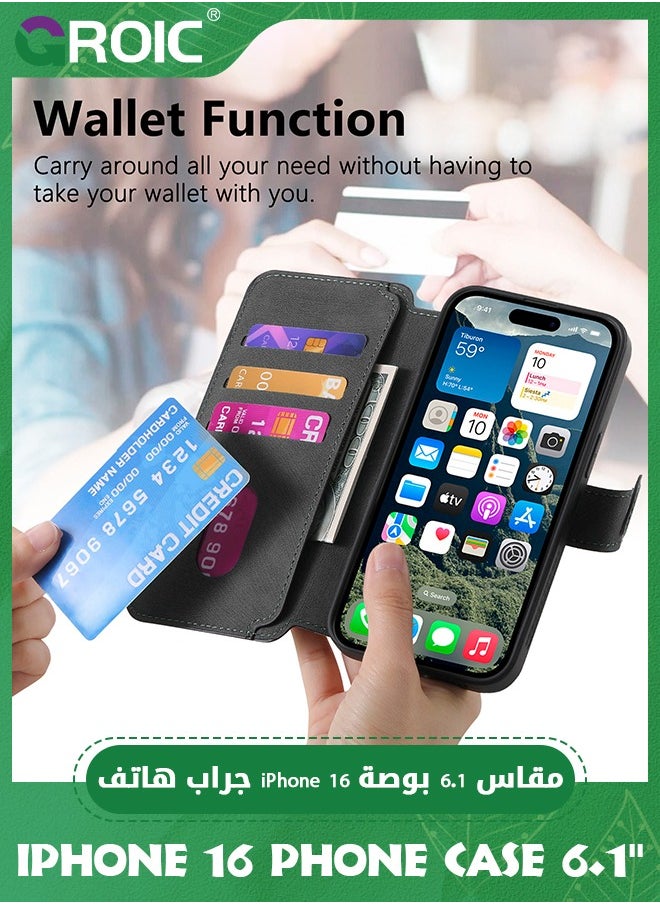 GROIC iPhone 16 Case,Magnetic Magsafe case for iPhone 16, iPhone 16 Wallet Case with Card Holder,iPhone 16 Phone Cover,iPhone 16 Phone Shell,Leather Flip Folio Case for iPhone 16 6.1''  - Image 4