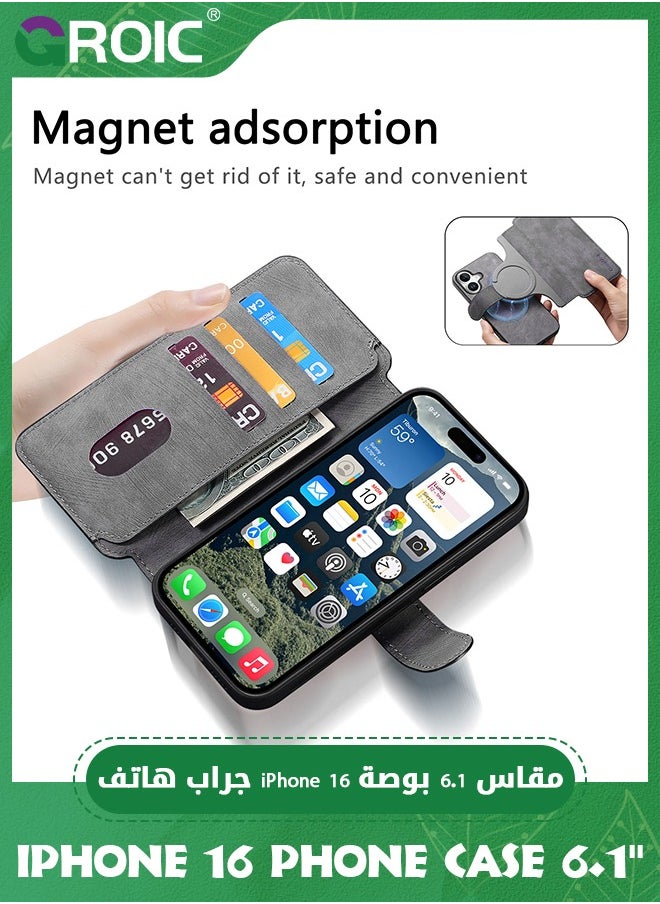 GROIC iPhone 16 Case,Magnetic Magsafe case for iPhone 16, iPhone 16 Wallet Case with Card Holder,iPhone 16 Phone Cover,iPhone 16 Phone Shell,Leather Flip Folio Case for iPhone 16 6.1''  - Image 5