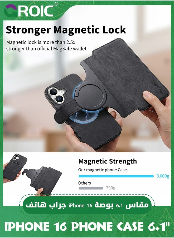 GROIC iPhone 16 Case,Magnetic Magsafe case for iPhone 16, iPhone 16 Wallet Case with Card Holder,iPhone 16 Phone Cover,iPhone 16 Phone Shell,Leather Flip Folio Case for iPhone 16 6.1''  - Image 3