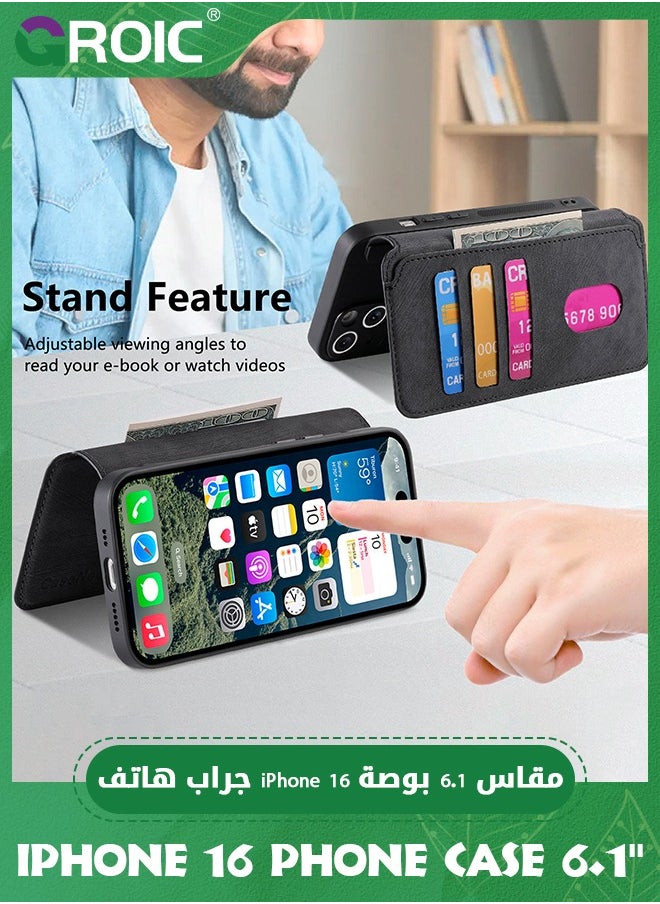 GROIC iPhone 16 Case,Magnetic Magsafe case for iPhone 16, iPhone 16 Wallet Case with Card Holder,iPhone 16 Phone Cover,iPhone 16 Phone Shell,Leather Flip Folio Case for iPhone 16 6.1''  - Image 2