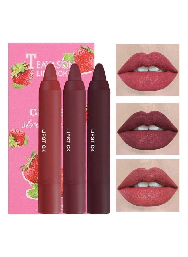 Ruby Face RUBYFACE 3 Colors Smooth Matte Crayon Lipstick Set, Long Lasting Matte Waterproof Not Fade Cream Lipstick Lip Makeup for Women (D - Strawberry) - Image 2