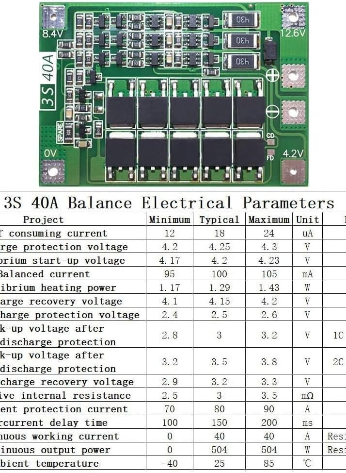 لوحة حماية بطارية ليثيوم أيون 3S 40A 12.6V مع حماية الشاحن للمحركات الدوارة (3S 40A) - Image 4