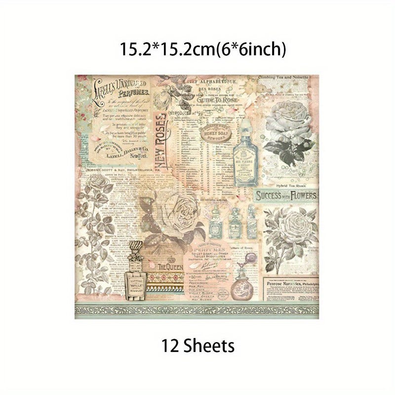 12 Sheets Rose Water Material Paper Journal DIY Tool For Student Stationery Arts Crafts Decoration Creative Projects - Image 4