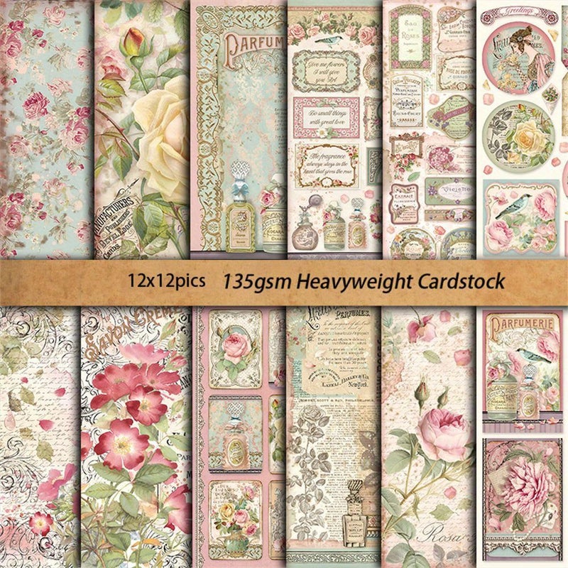 12 Sheets Rose Water Material Paper Journal DIY Tool For Student Stationery Arts Crafts Decoration Creative Projects - Image 1