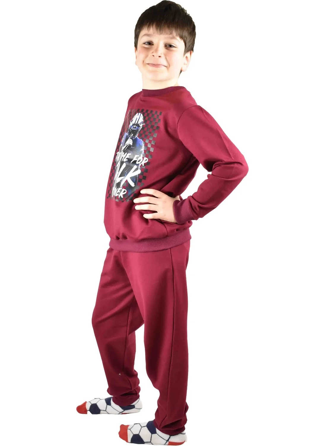 بلونس Men's Waiter Printed Claret Red Cotton Tracksuit Set