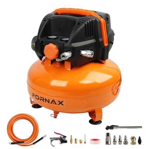 FORNAX Pancake Air Compressor with two couplers, 6 Gallon Portable Electric air compressor, 150 PSI, Oil -Free with 14 PCS Air Compressor Accessories Kit (Kits) - Image 1